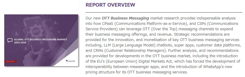 世界のビジネス向けOTTメッセージング市場　2023-2028年 - Juniper Research