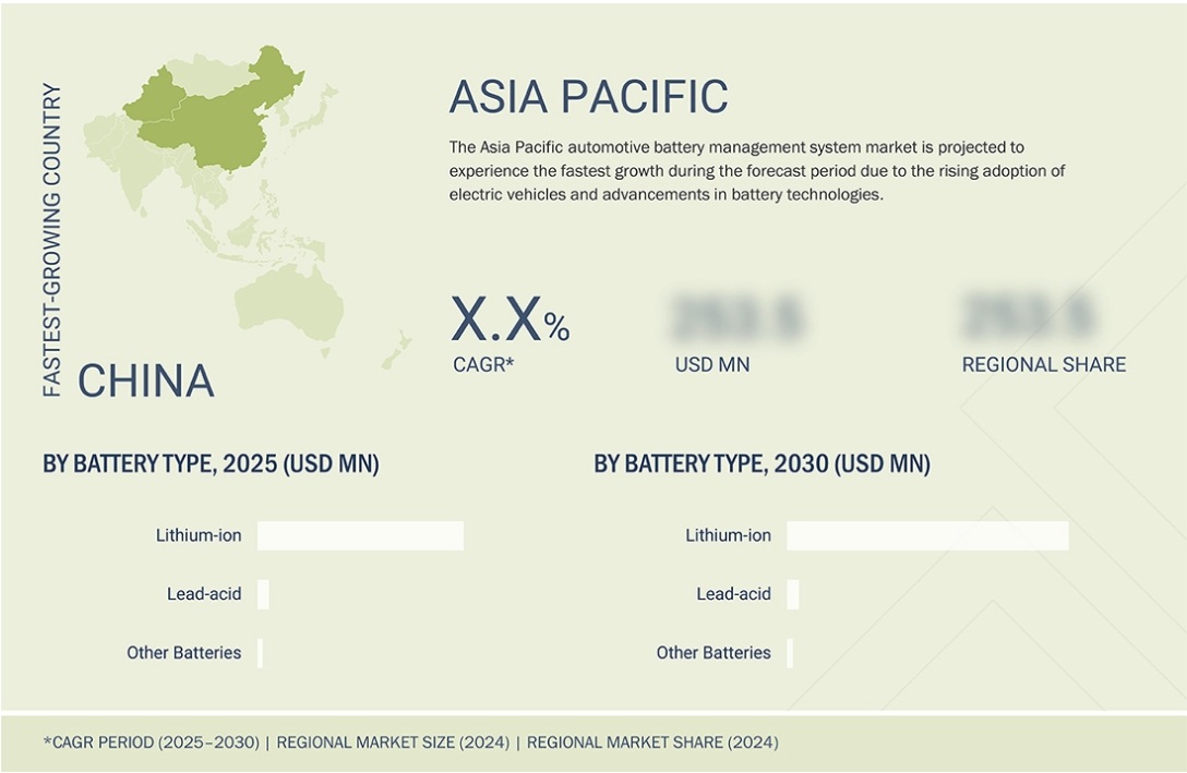 自動車用バッテリー管理システム(BMS)市場規模、シェア、動向、2030年までの世界予測 - 地域
