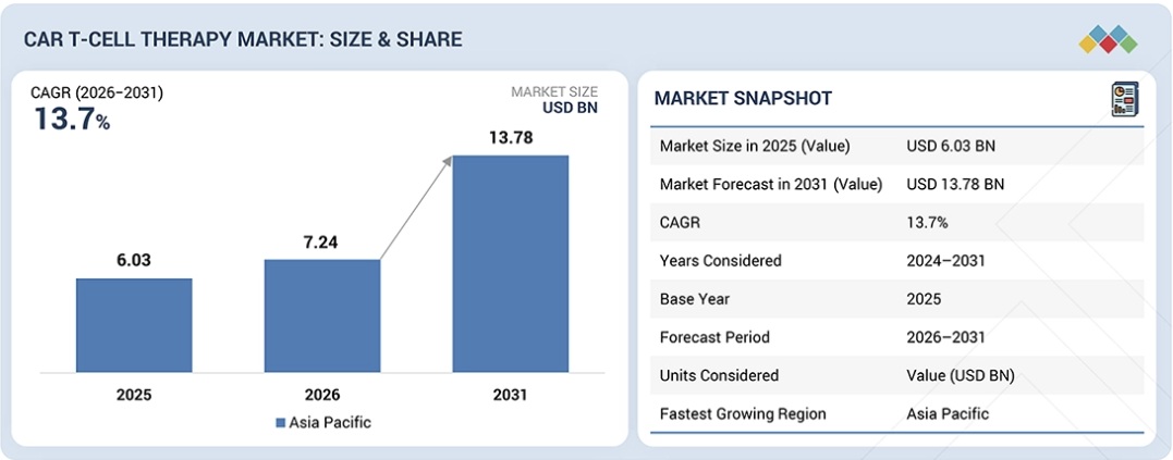 CAR-T細胞療法市場規模、シェア、動向、2031年までの世界予測